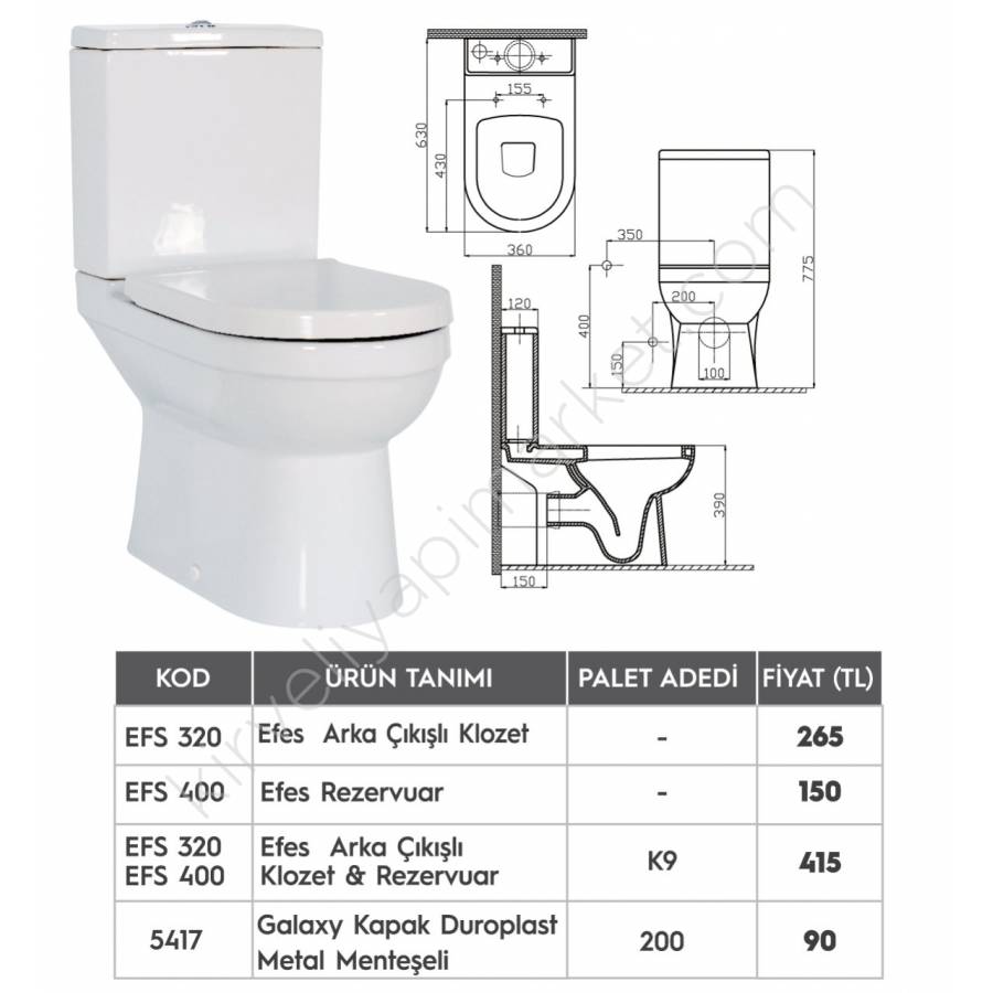 Arkadan Cikisli Klozet Rezarvuar Fiyati Taksit Secenekleri